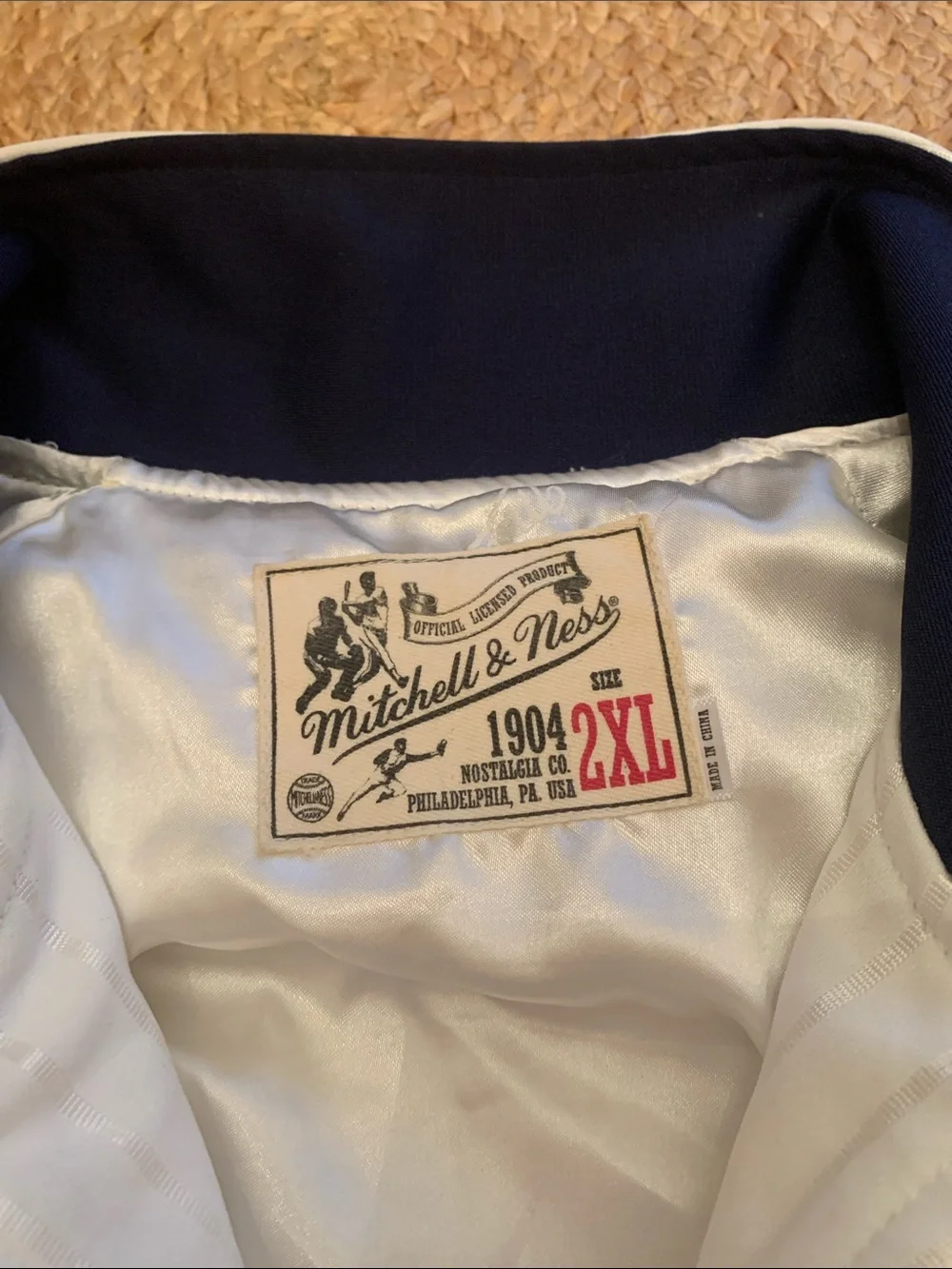 Mitchell & Ness White and Navy New York Yankees Full-Zip Bomber Jacket